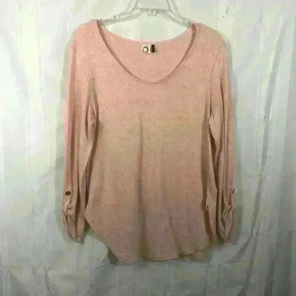 Akemi+Kin Pink Women's Size: M 3/4 Roll Tab Sleeve Crew Neck Pullover Sweater